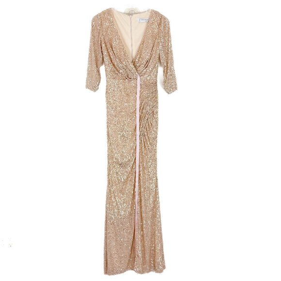 NWT Ieena By Mac Duggal #42015 Gold Sequin Draped Gown Dress Size 0 NEW - Picture 2 of 16